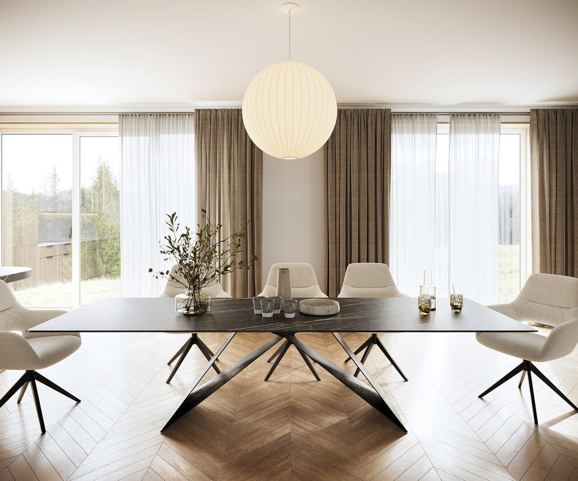 Dining Table Aurora 300cm Ceramic Noir Desir Brown V Frame Black