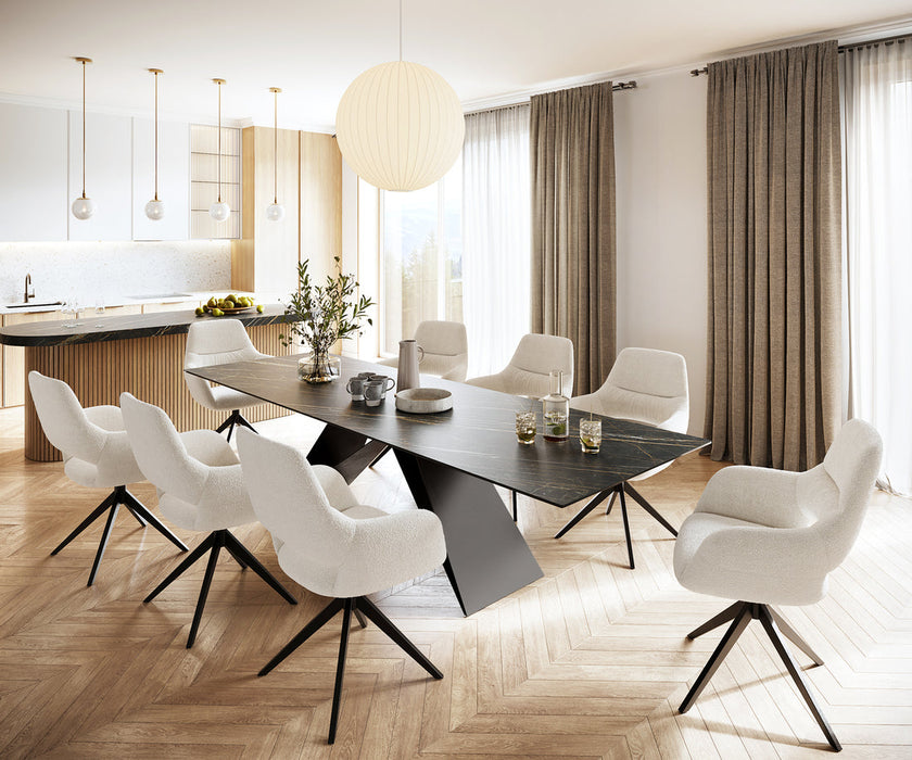 Dining Table Aurora 300cm Ceramic Noir Desir Brown V Frame Black