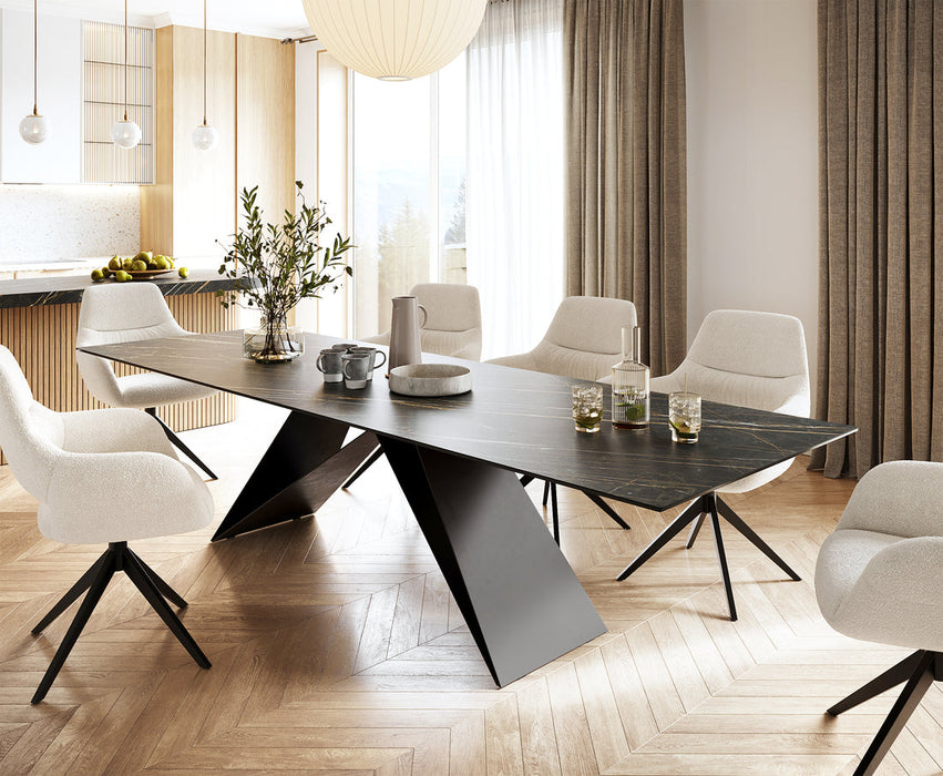 Dining Table Aurora 300cm Ceramic Noir Desir Brown V Frame Black