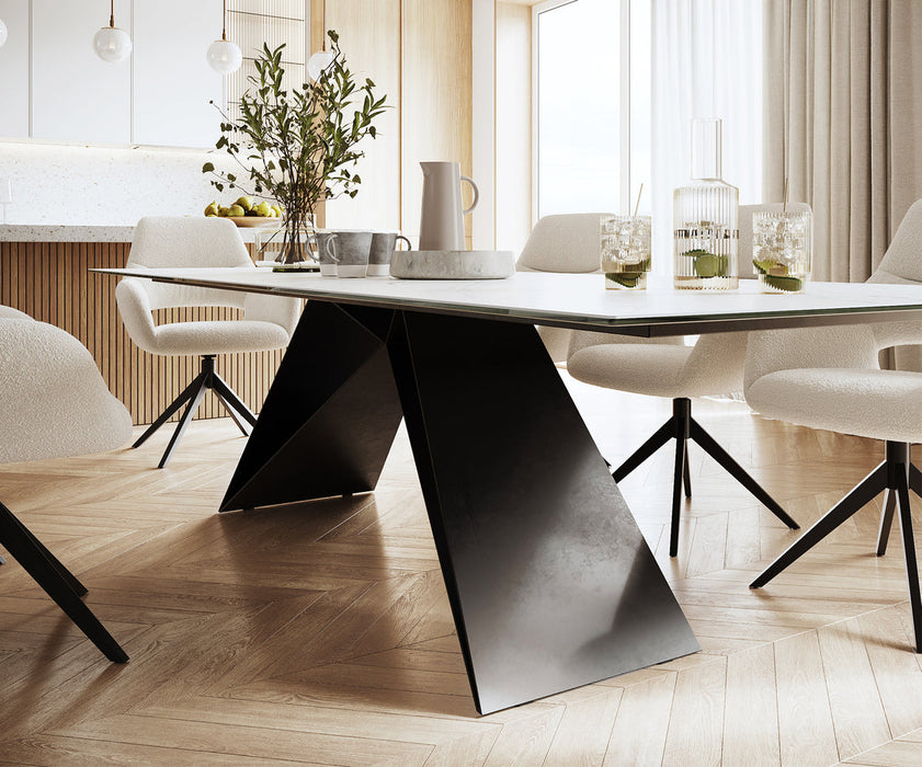 Dining Table Aurora 300cm Ceramic Statuarietto White V-Frame Black