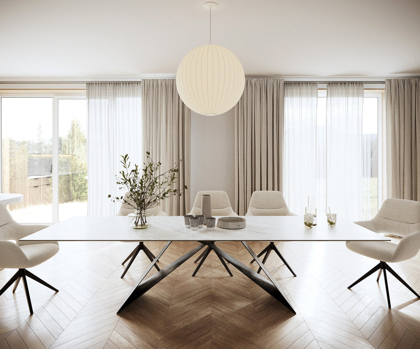 Dining Table Aurora 300cm Ceramic Statuarietto White V-Frame Black