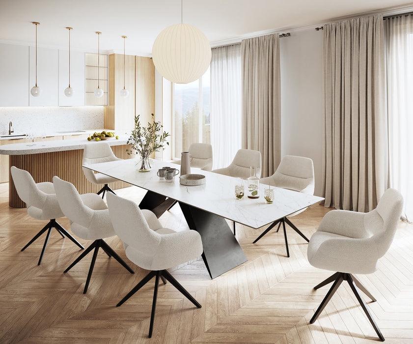 Dining Table Aurora 300cm Ceramic Statuarietto White V-Frame Black