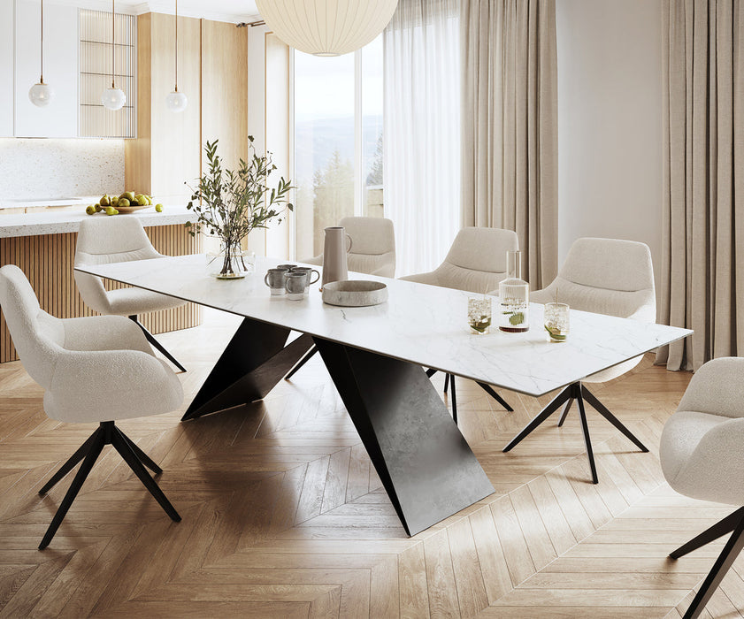 Dining Table Aurora 300cm Ceramic Statuarietto White V-Frame Black