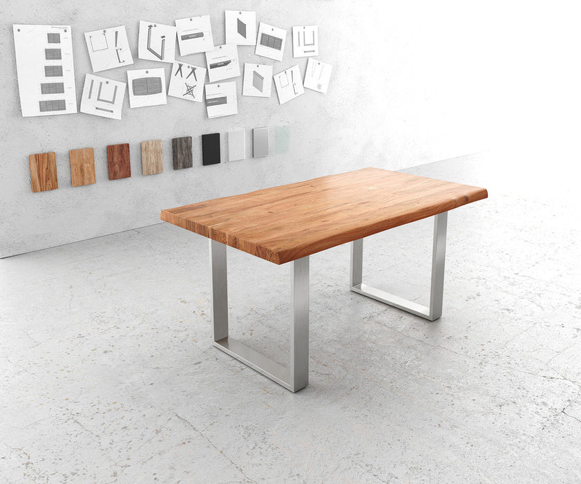 Dining Table Olympus Live Edge 160cm Acacia Wood Natural Square Frame Slim Steel 55mm Top