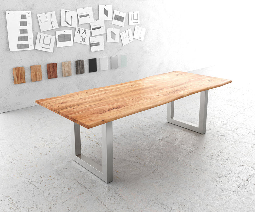 Dining Table Olympus Live Edge 240cm Acacia Wood Natural Square Frame Steel 35mm Top
