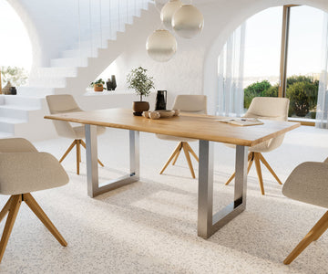 Dining Table Olympus Live Edge 200cm Oak Wood Natural Square Frame Steel 32mm Top