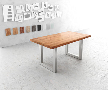 Dining Table Olympus Live Edge 160cm Acacia Wood Natural Square Frame Steel 55mm Top