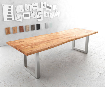 Dining Table Olympus Live Edge 280cm Acacia Wood Natural Square Frame Steel 55mm Top