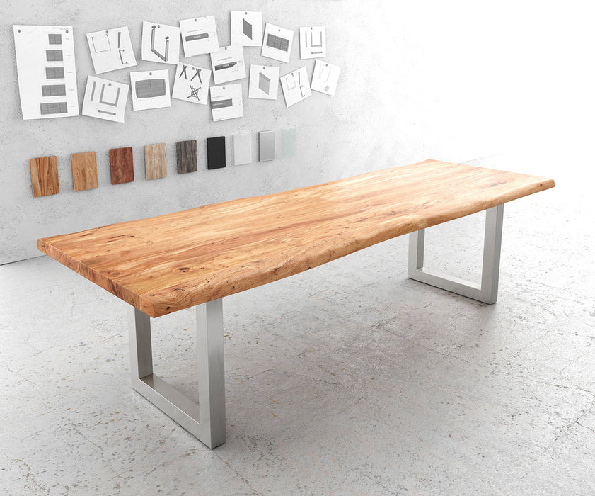 Dining Table Olympus Live Edge 280cm Acacia Wood Natural Square Frame Steel 55mm Top