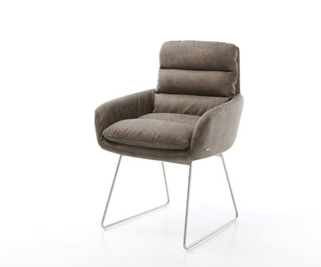 Dining Chair Abelia Microfiber Taupe Vintage Sled Base Silver