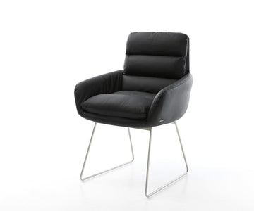 Dining Chair Abelia Natural Leather Black Sled Base Silver