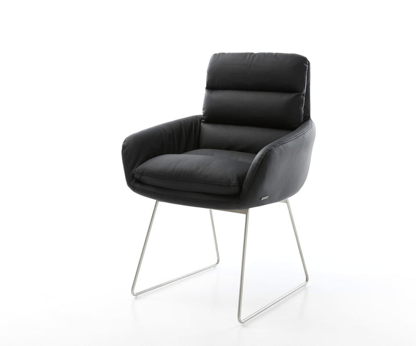 Dining Chair Abelia Natural Leather Black Sled Base Silver