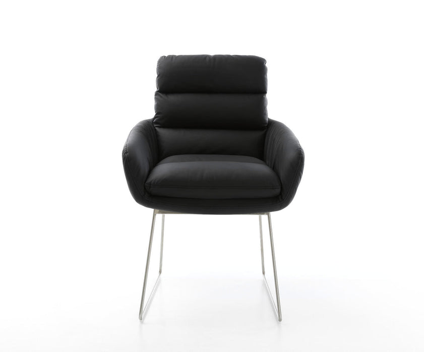 Dining Chair Abelia Natural Leather Black Sled Base Silver
