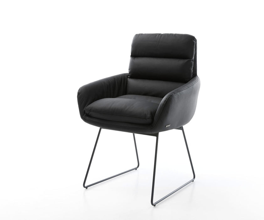 Dining Chair Abelia Natural Leather Black Sled Base Black