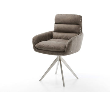 Dining Chair Abelia Microfiber Taupe Vintage Cross Angular Base Silver 180° Swivel