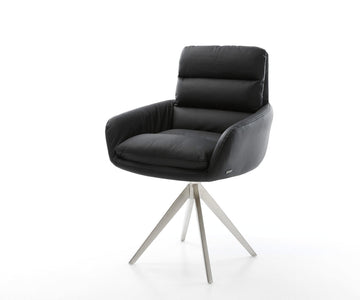 Dining Chair Abelia Natural Leather Black Cross Angular Base Silver 180° Swivel