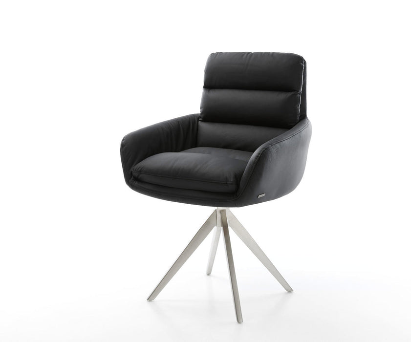 Dining Chair Abelia Natural Leather Black Cross Angular Base Silver 180° Swivel