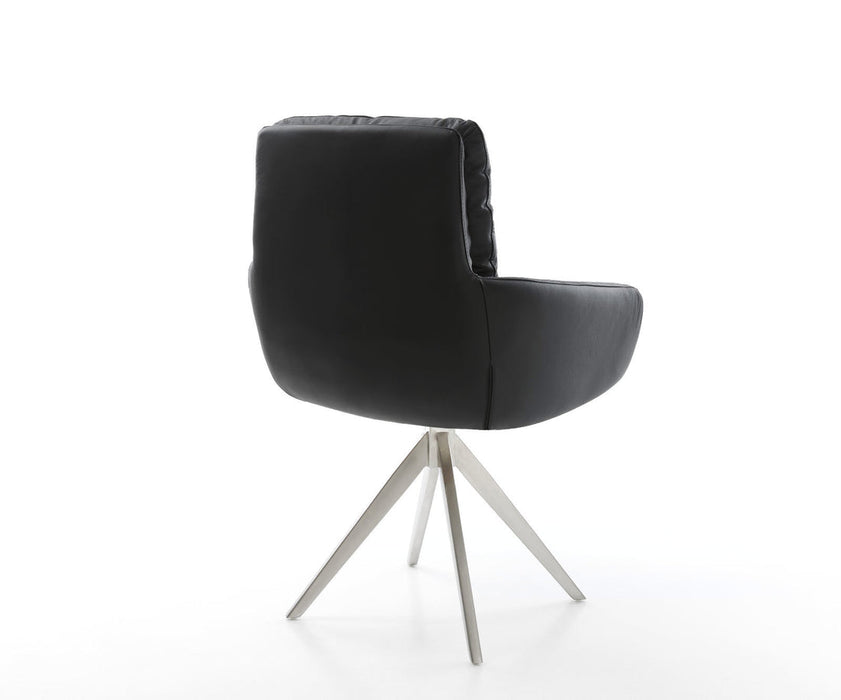 Dining Chair Abelia Natural Leather Black Cross Angular Base Silver 180° Swivel