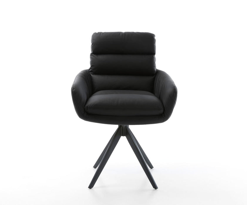 Dining Chair Abelia Natural Leather Black Cross Angular Base Black 180° Swivel