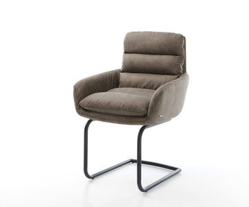 Dining Chair Abelia Microfiber Taupe Vintage Cantilever Round Base Black