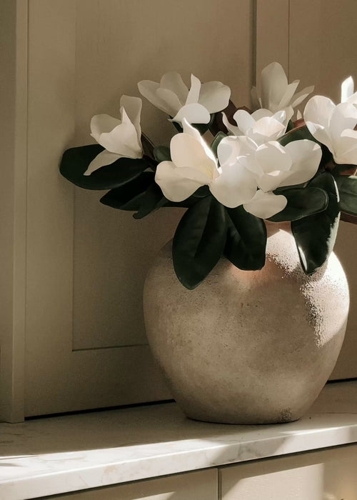 Faux Magnolia and Kelby Limestone Vase