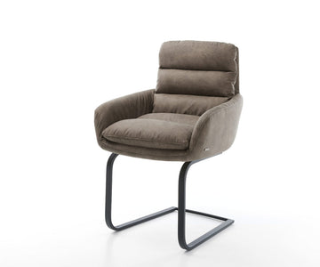 Dining Chair Abelia Microfiber Taupe Vintage Cantilever Flat Base Black