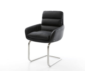 Dining Chair Abelia Natural Leather Black Cantilever Flat Base Silver