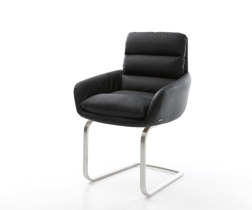 Dining Chair Abelia Natural Leather Black Cantilever Flat Base Silver