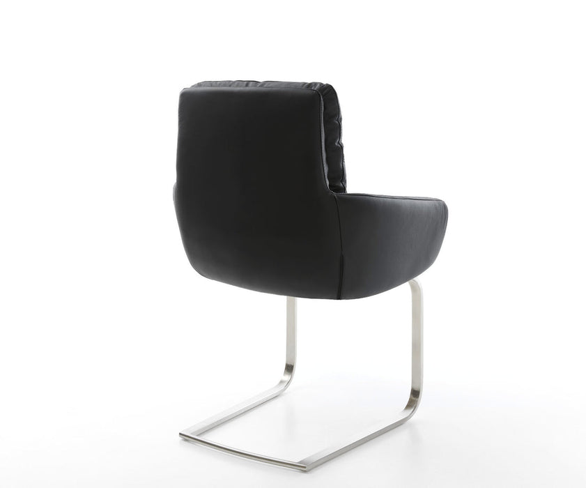 Dining Chair Abelia Natural Leather Black Cantilever Flat Base Silver