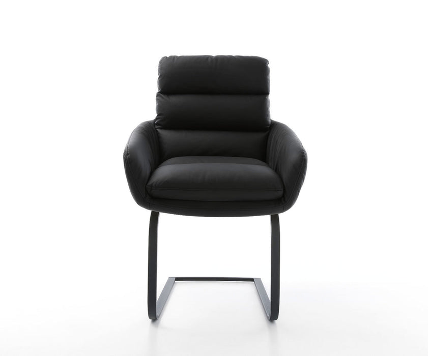 Dining Chair Abelia Natural Leather Black Cantilever Flat Base Black