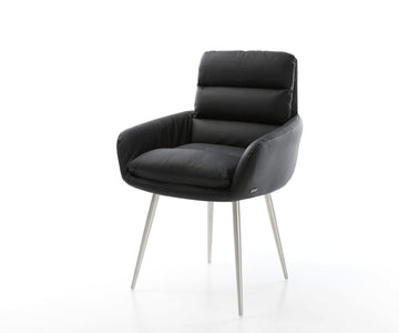 Dining Chair Abelia Natural Leather Black 4 Legs Base Silver