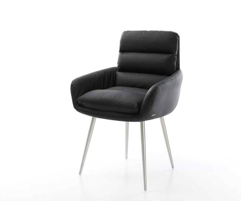 Dining Chair Abelia Natural Leather Black 4 Legs Base Silver