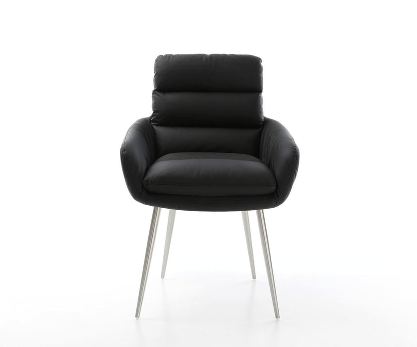 Dining Chair Abelia Natural Leather Black 4 Legs Base Silver