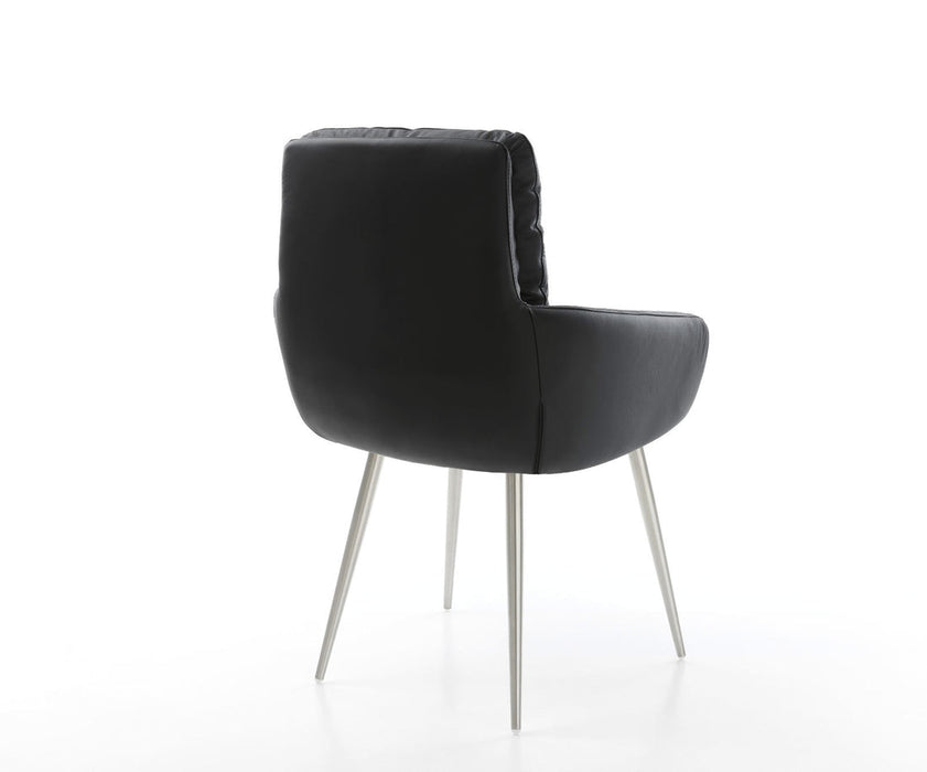 Dining Chair Abelia Natural Leather Black 4 Legs Base Silver