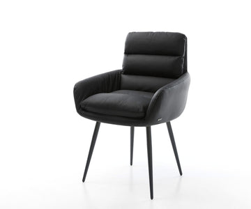 Dining Chair Abelia Natural Leather Black 4 Legs Base Black