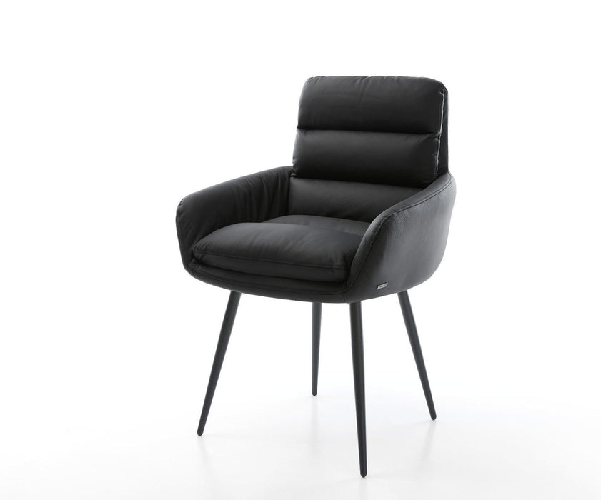 Dining Chair Abelia Natural Leather Black 4 Legs Base Black