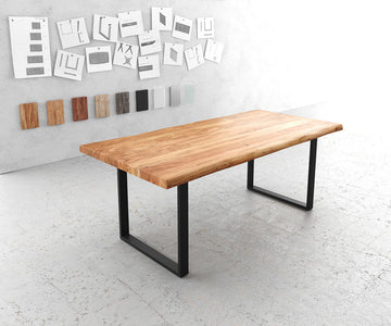 Dining Table Olympus Live Edge 200cm Acacia Wood Natural Square Frame Slim Black 55mm Top