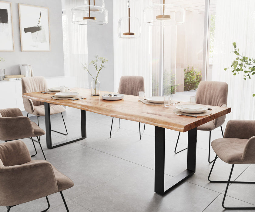 Dining Table Olympus Live Edge 260cm Acacia Wood Natural Square Frame Slim Black 55mm Top