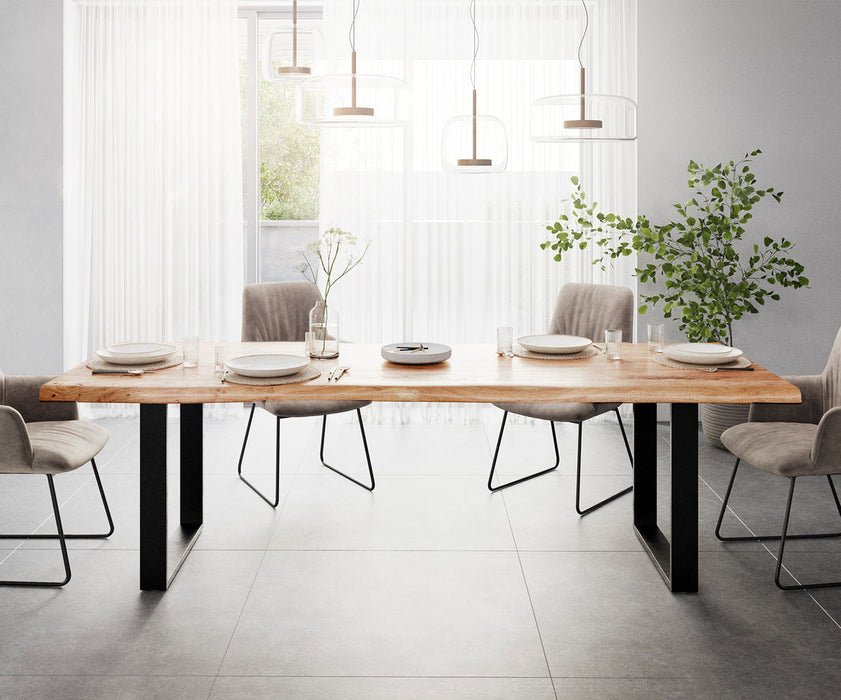Dining Table Olympus Live Edge 260cm Acacia Wood Natural Square Frame Slim Black 55mm Top