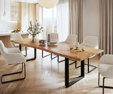 Dining Table Olympus Live Edge 300cm Acacia Wood Natural Square Frame Slim Black 55mm Top
