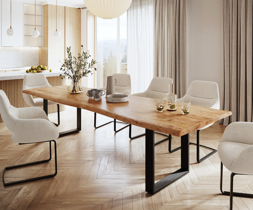 Dining Table Olympus Live Edge 300cm Acacia Wood Natural Square Frame Slim Black 55mm Top