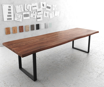 Dining Table Olympus Live Edge 300cm Acacia Wood Brown Square Frame Slim Black 55mm Top
