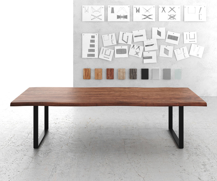 Dining Table Olympus Live Edge 300cm Acacia Wood Brown Square Frame Slim Black 55mm Top