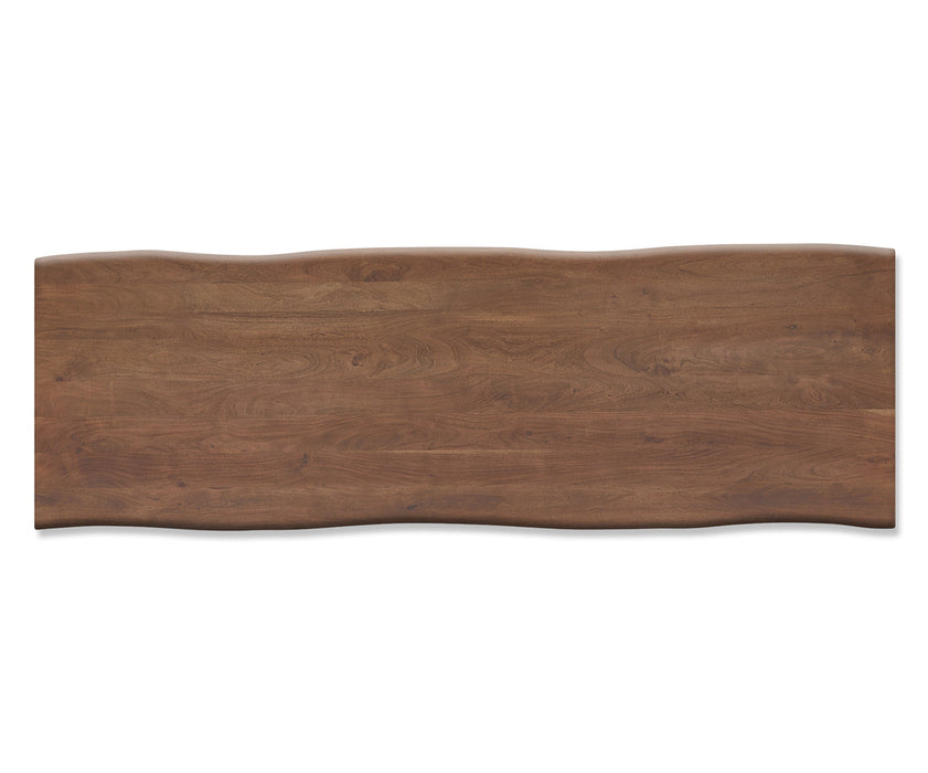 Dining Table Olympus Live Edge 300cm Acacia Wood Brown Square Frame Slim Black 55mm Top