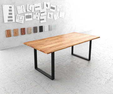 Dining Table Olympus Live Edge 200cm Acacia Wood Natural Square Frame Slim Black 35mm Top