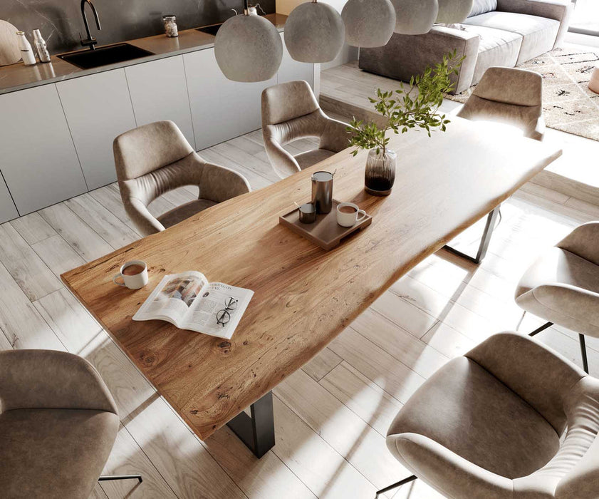 Dining Table Olympus Live Edge 260cm Acacia Wood Natural Square Frame Slim Black 35mm Top