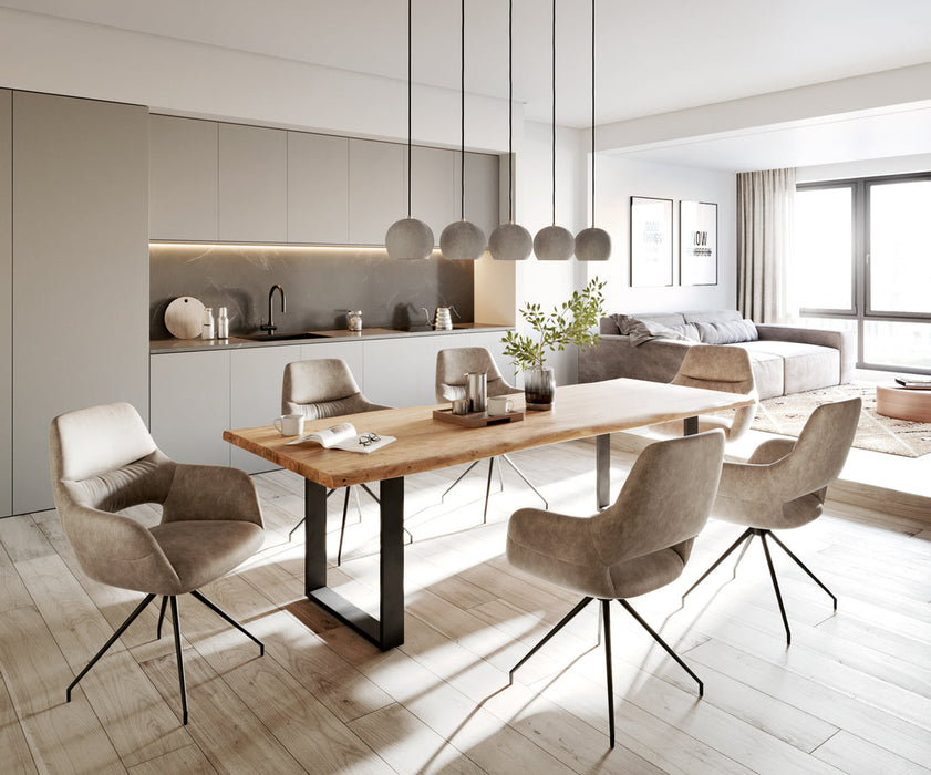 Dining Table Olympus Live Edge 260cm Acacia Wood Natural Square Frame Slim Black 35mm Top