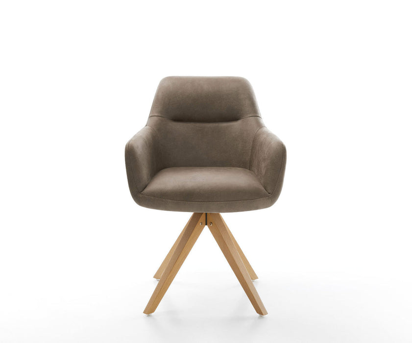 Dining Chair Pejo Microfiber Taupe Vintage Cross Angular Base Wooden 180° Swivel Pocket Springs
