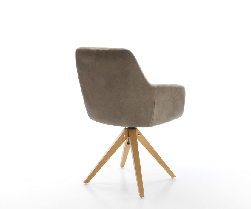 Dining Chair Pejo Microfiber Taupe Vintage Cross Angular Base Wooden 180° Swivel Pocket Springs