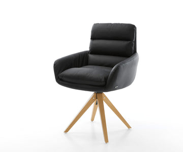 Dining Chair Abelia Natural Leather Black Cross Angular Base Wooden 180° Swivel